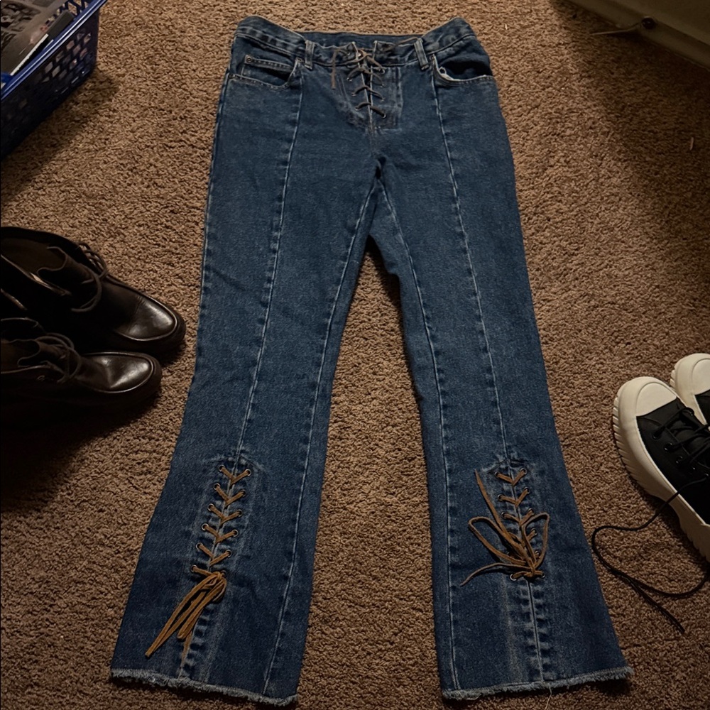 Zoey and Beth Blue Lace-Up Women's Jeans